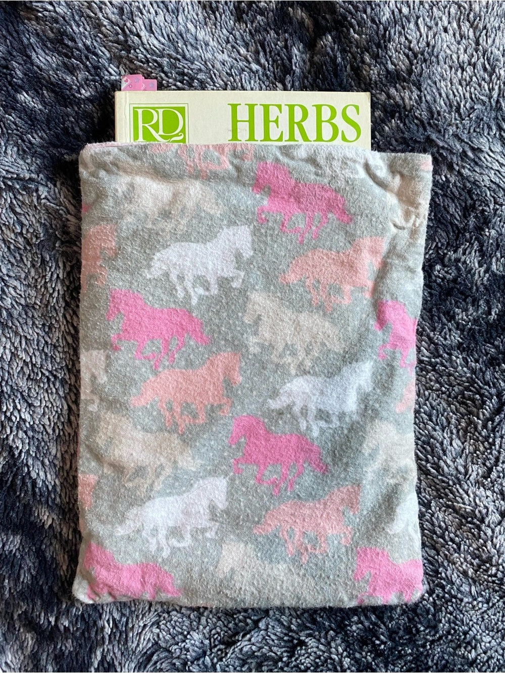 Handmade Pink & Grey Horse Print Lined Book Sleeve Cover Pocket